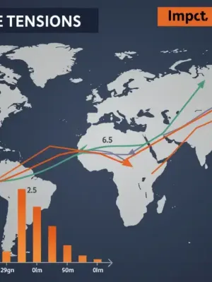 Global trade tensions visualized with rising prices affecting US consumers.