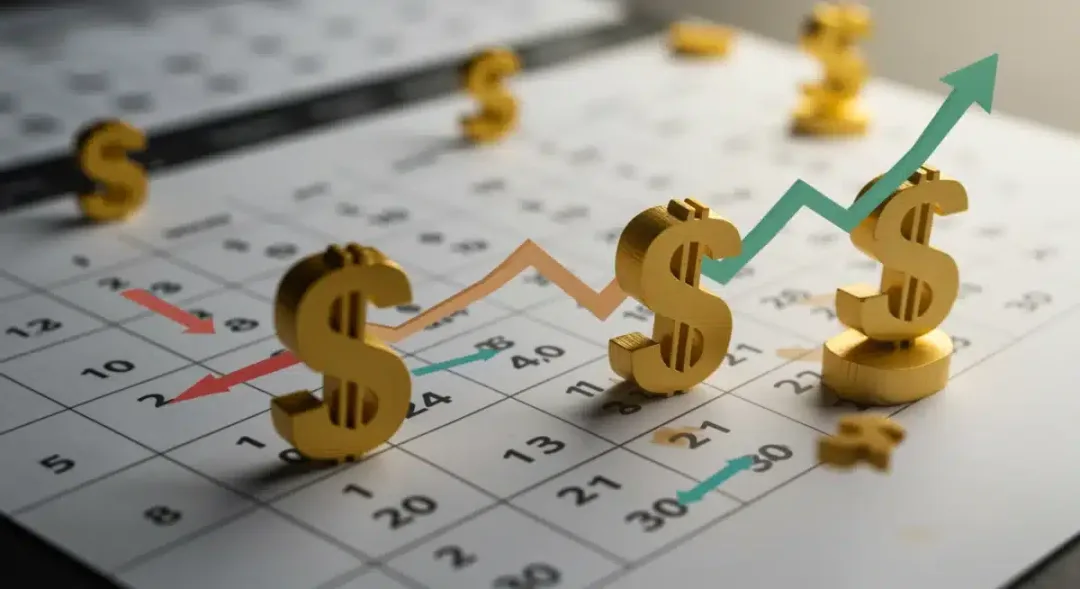 Calendar showing 2026 with dollar signs and upward graphs, representing the Social Security COLA increase and financial planning.