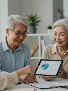 Financial advisor explaining pension plan benefits to a group of retirees in 2026.