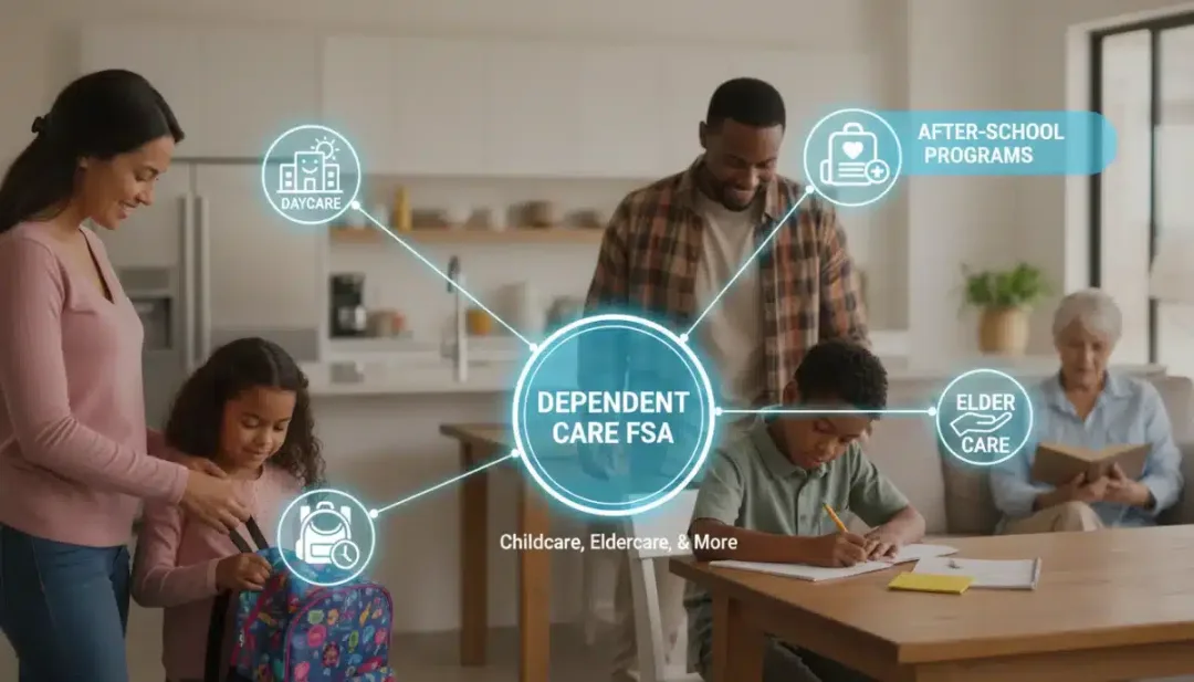 Family benefiting from Dependent Care Flexible Spending Account (FSA) for childcare and elder care