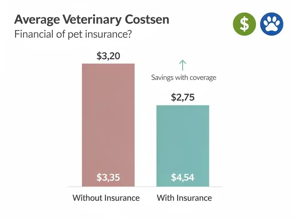 Infographic showing financial savings from pet insurance on veterinary costs.