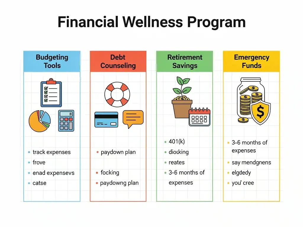 Infographic showing components of comprehensive financial wellness programs.