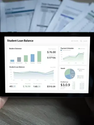 Person reviewing student loan repayment benefits on tablet