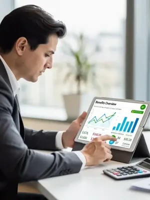 Financial advisor reviewing voluntary benefits statement for 2026 net pay optimization.