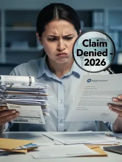 Frustrated person reviewing denied health insurance claim in 2026