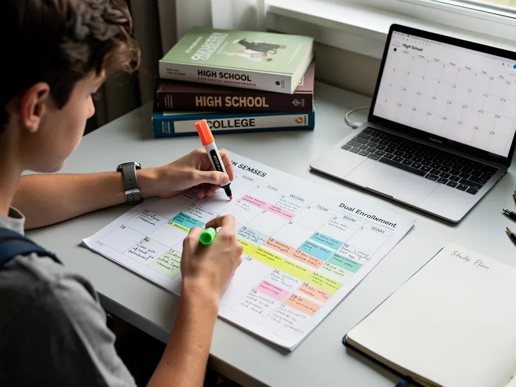 High school student diligently planning their dual enrollment and high school course schedule.