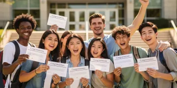 Students celebrating college acceptance through direct admissions programs