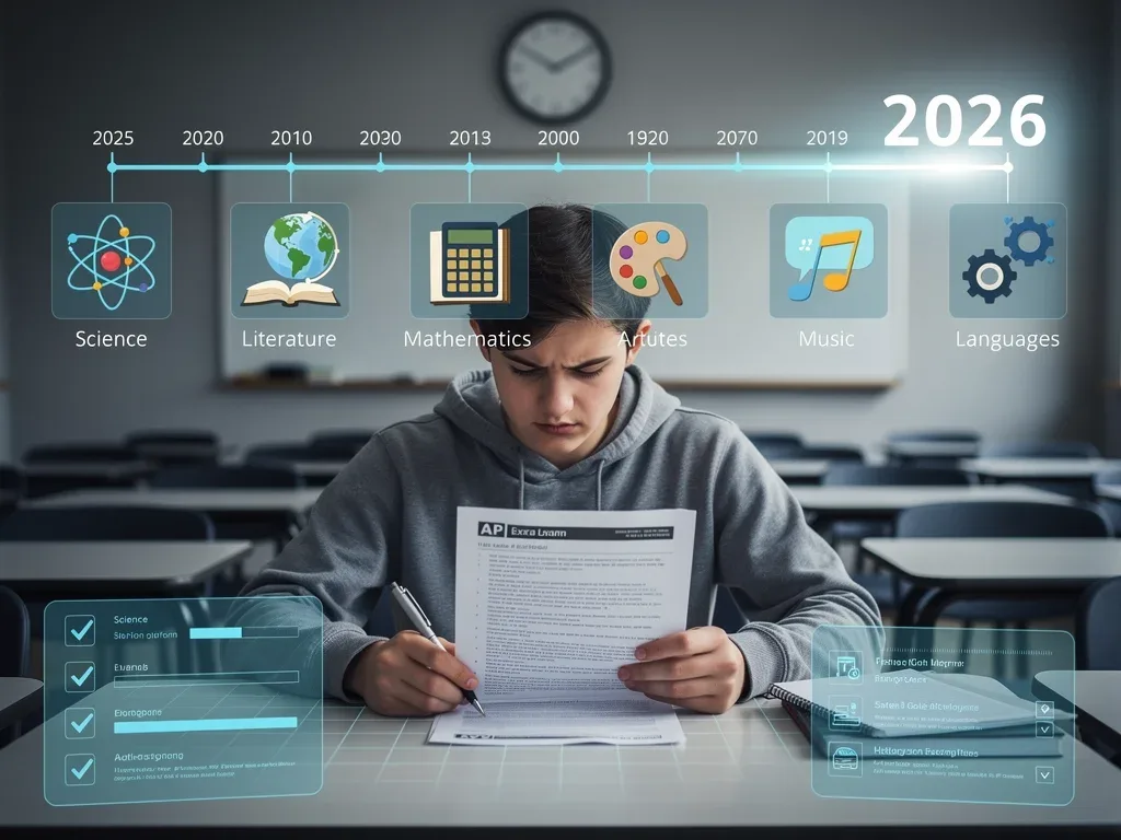 Student reviews 2026 AP exam format changes, focusing on scoring impacts across core subjects.