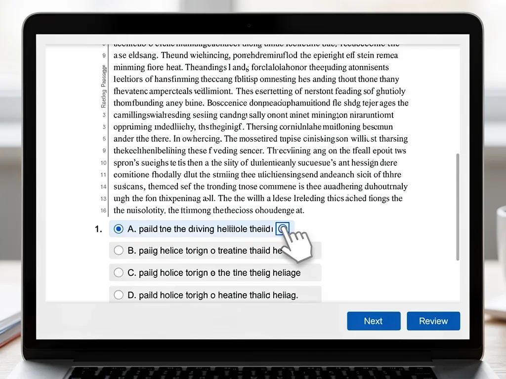 Digital SAT Reading practice test interface on screen