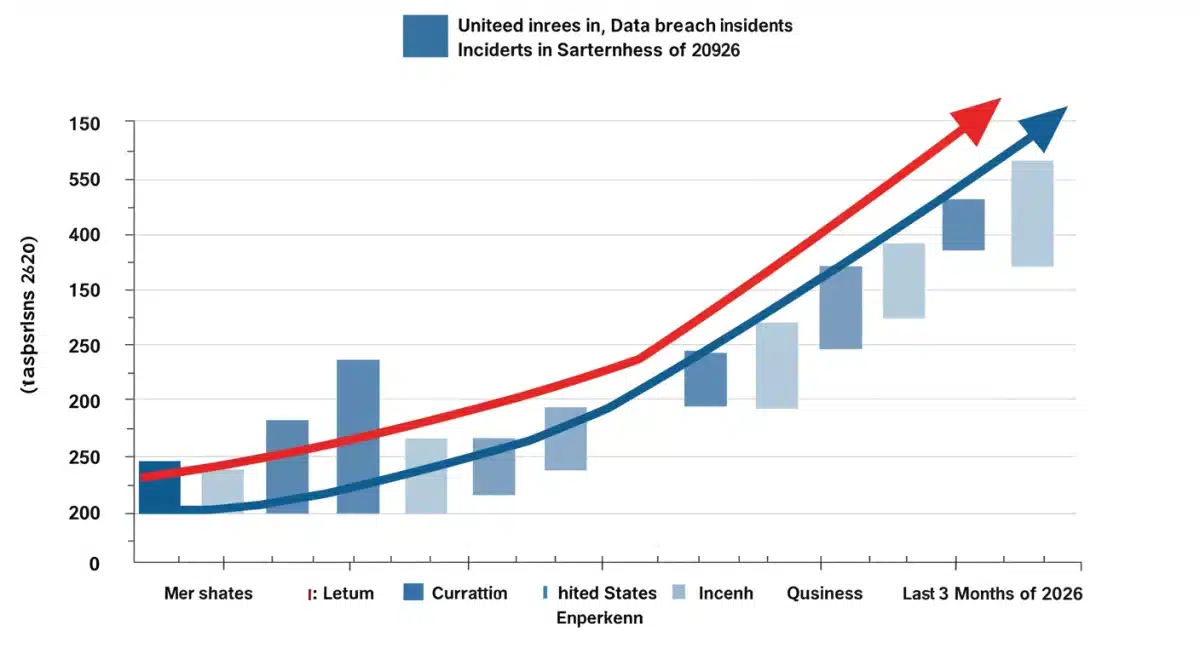 Graph showing 15% increase in US data breaches targeting businesses in late 2026.