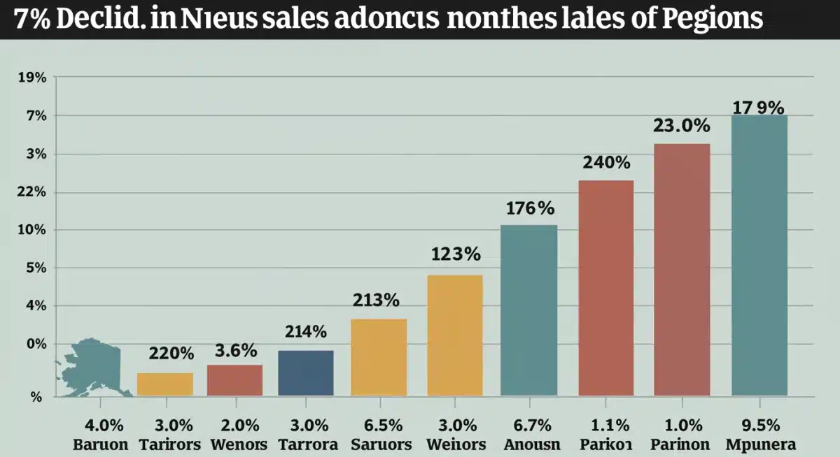 Infographic showing a 7% decline in US new home sales across various regions in late 2026.