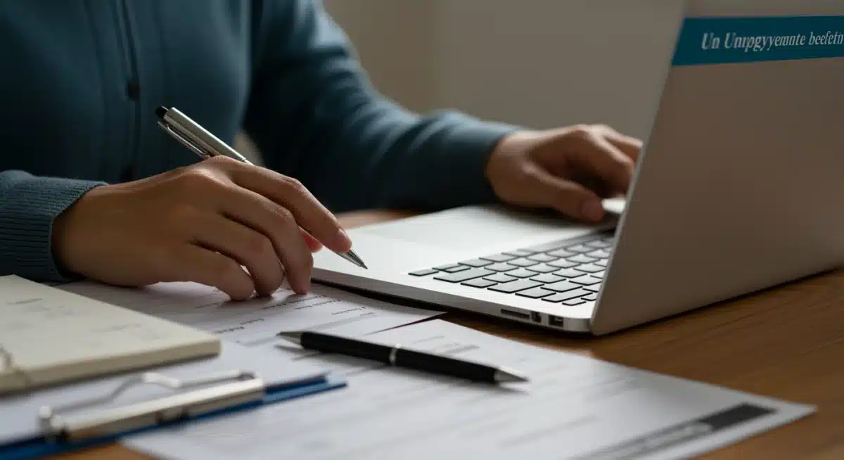 Person completing online application for unemployment benefits 2026