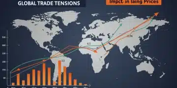 Global trade tensions visualized with rising prices affecting US consumers.