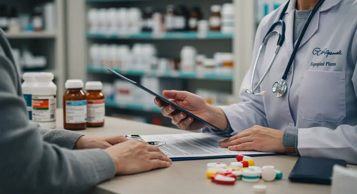 Person discussing prescription costs and Medicare Part D benefits with healthcare professional