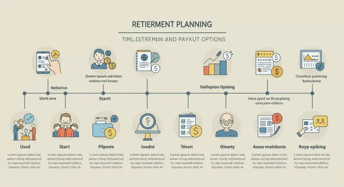 Infographic illustrating retirement planning timeline and pension payout options.