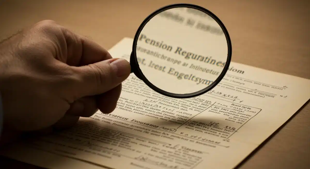 Magnifying glass examining pension plan regulations for 2026 payouts.