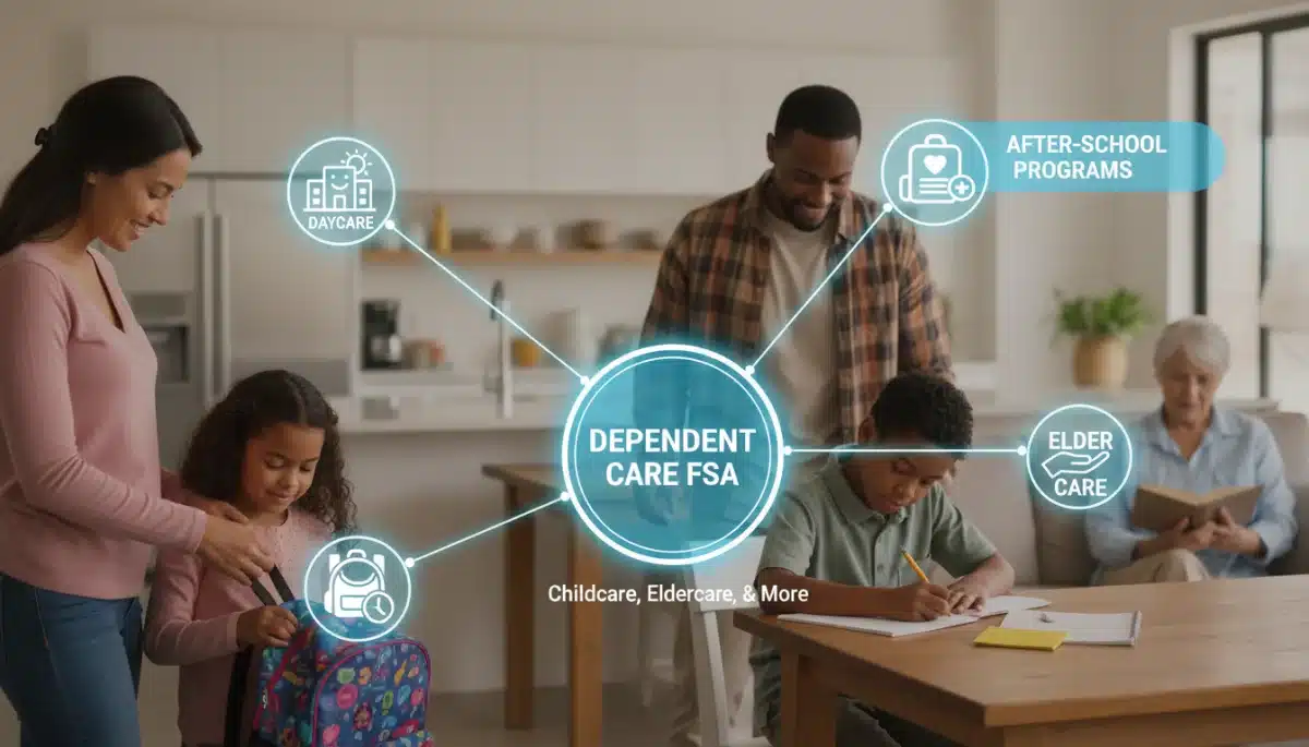 Family benefiting from Dependent Care Flexible Spending Account (FSA) for childcare and elder care