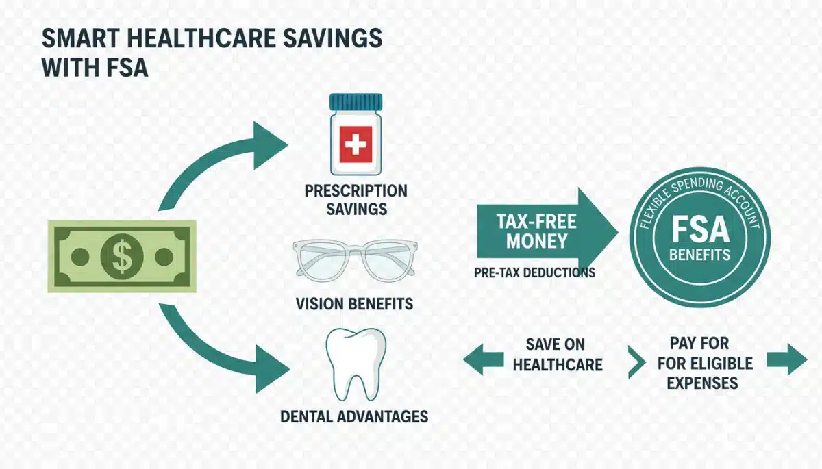 Infographic illustrating tax advantages and savings with Flexible Spending Accounts (FSAs)