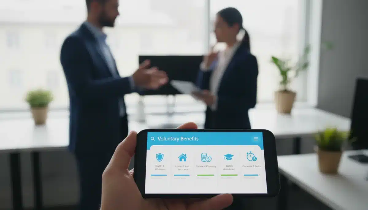 Employee accessing voluntary benefits portal on a smartphone.