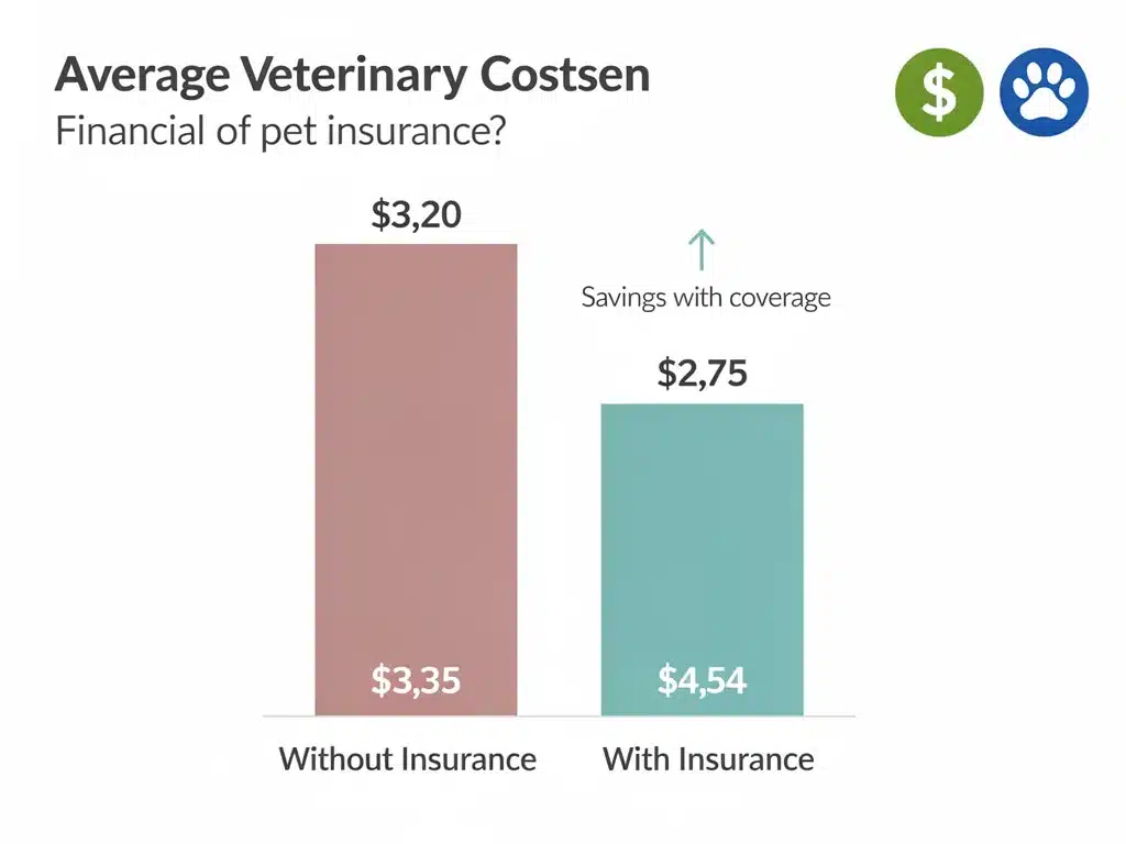 Infographic showing financial savings from pet insurance on veterinary costs.
