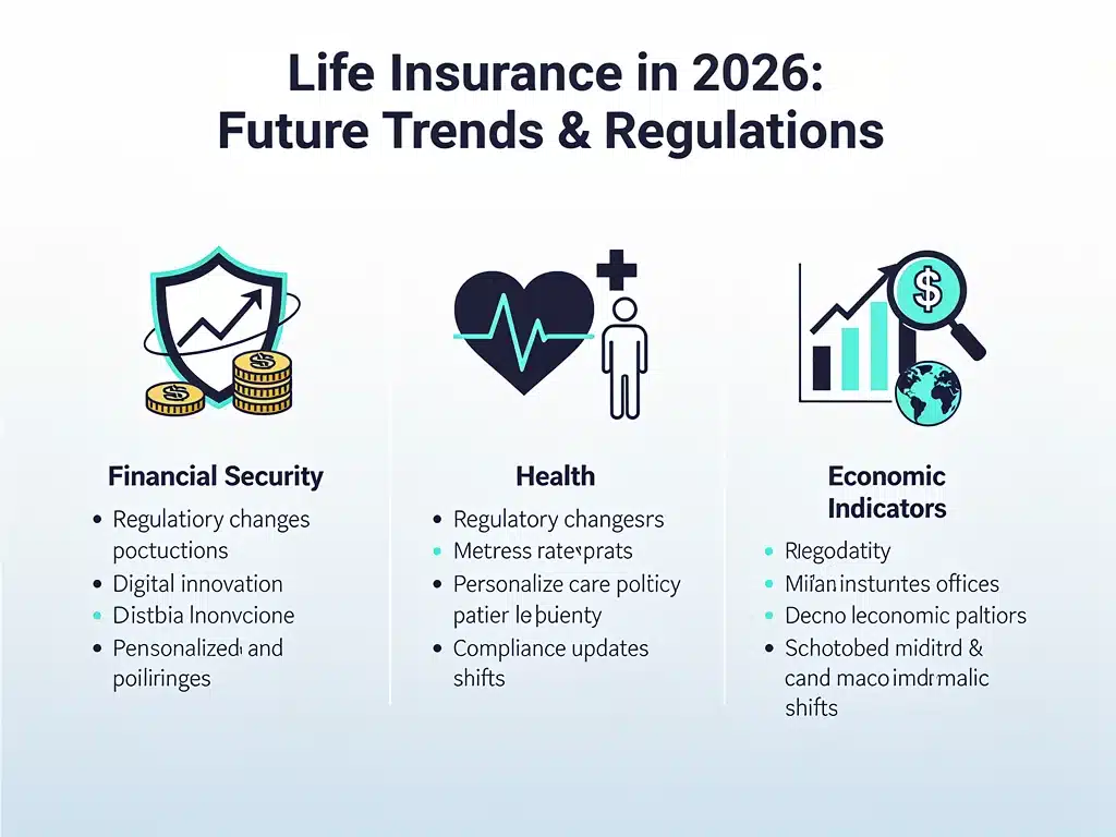 Infographic showing future trends and regulatory impacts on 2026 life insurance.