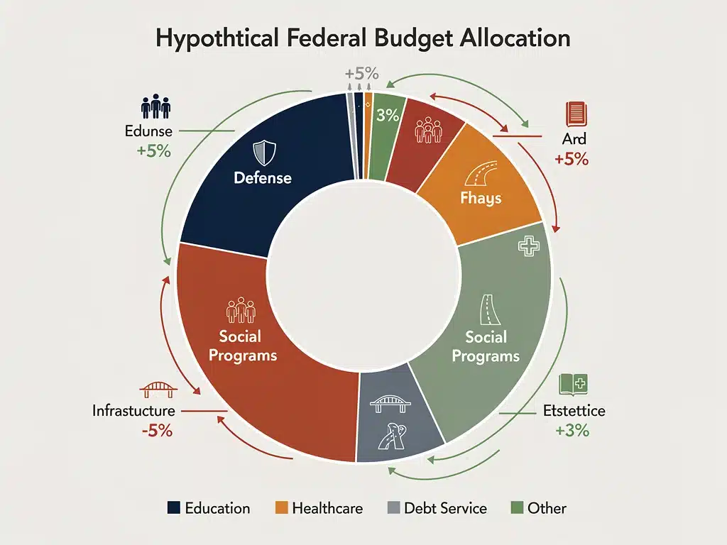 Federal budget allocation pie chart, spending priorities