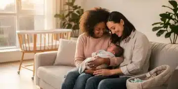 Family with newborn baby benefiting from parental leave