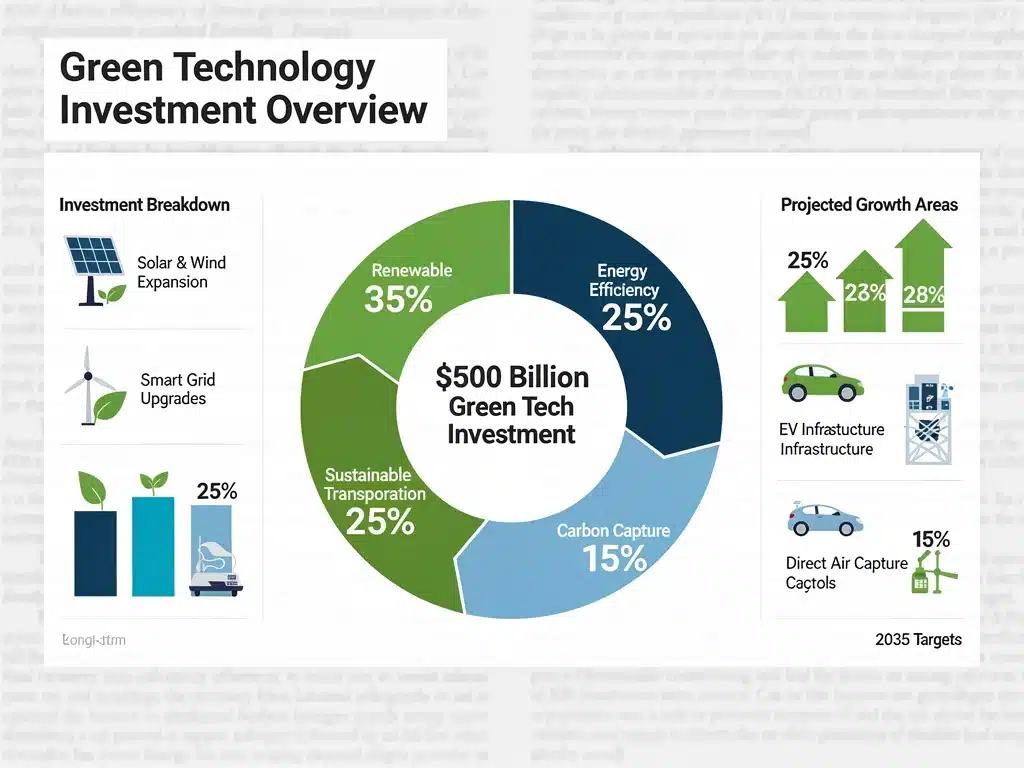 Infographic detailing green technology investment breakdown by sector