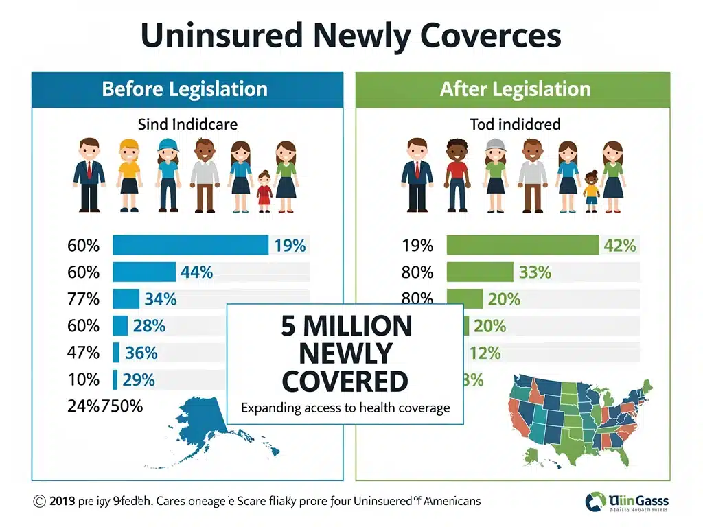 Infographic showing impact of new healthcare legislation on uninsured population