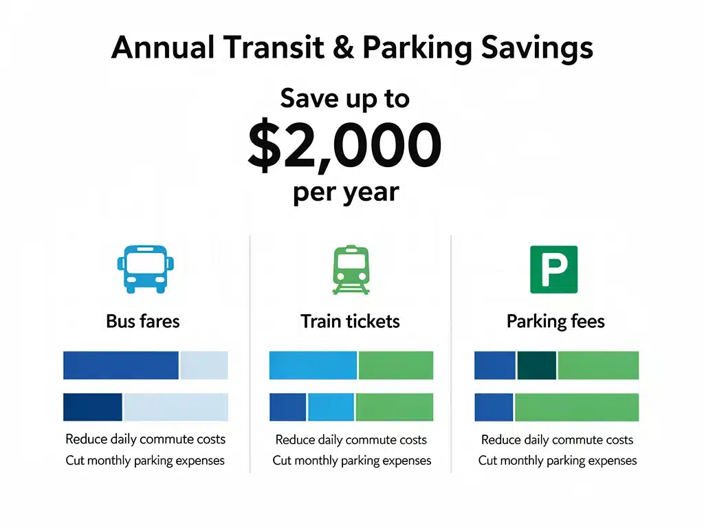 Infographic showing potential annual savings from transit and parking benefits.