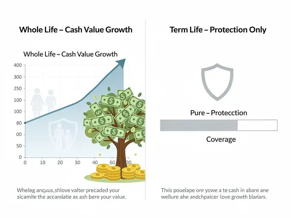 Illustration of cash value accumulation and growth in a whole life insurance policy over time.