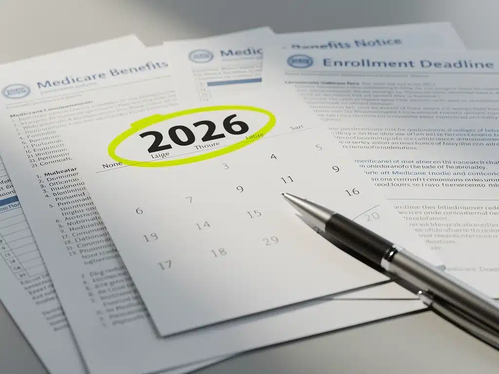 Calendar highlighting 2026 with Medicare policy documents