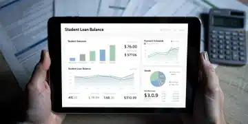 Person reviewing student loan repayment benefits on tablet