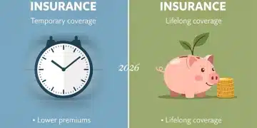 Infographic comparing benefits of term life and whole life insurance policies in 2026, highlighting key differences.