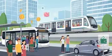 Commuters utilizing public transit and parking facilities, symbolizing financial benefits in 2026.