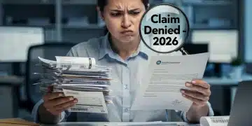 Frustrated person reviewing denied health insurance claim in 2026
