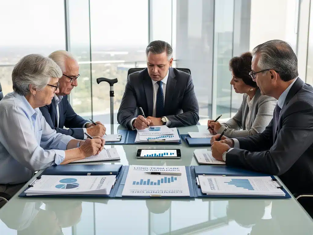 Family discussing long-term care insurance options with a financial advisor.