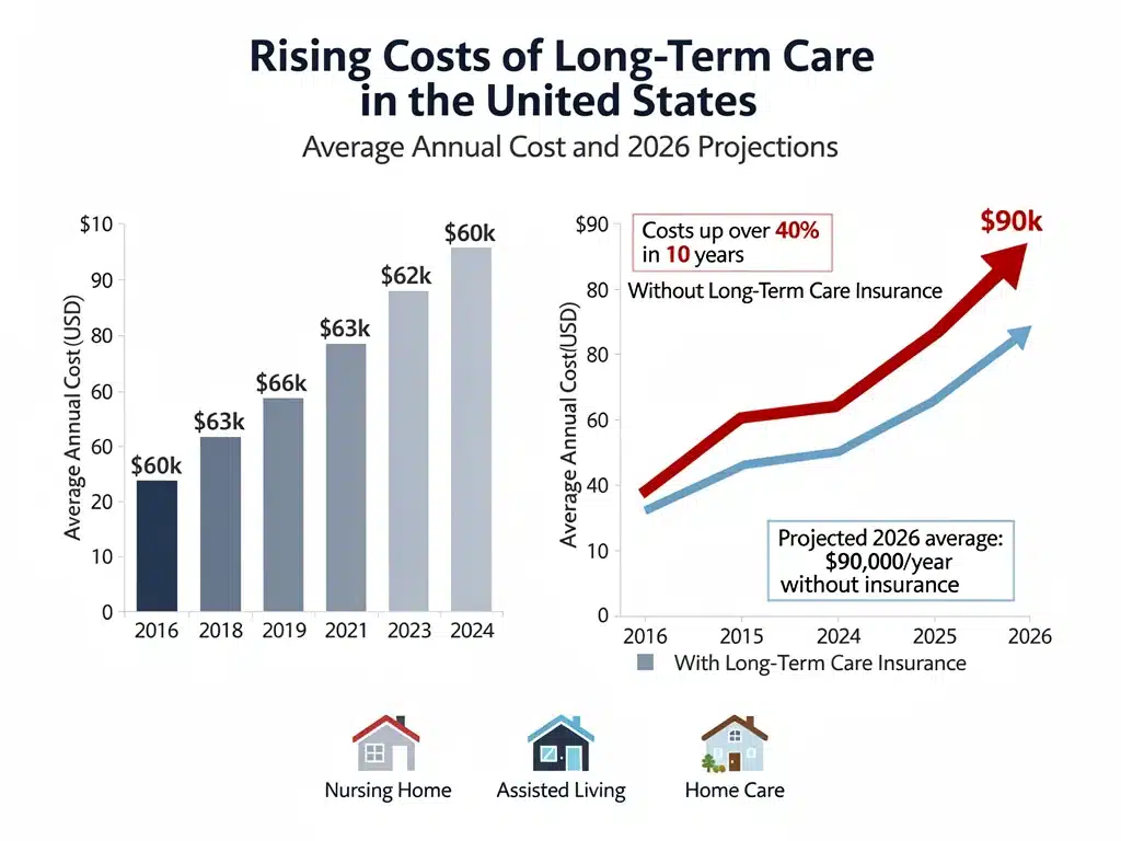 Infographic showing increasing costs of long-term care services in the United States.